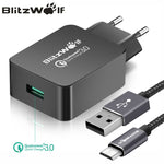 BlitzWolf QC3.0 USB Charger EU Mobile Phone Charger Adapter Wall Travel Charger With USB Cable For Xiaomi For Samsung For iPhone